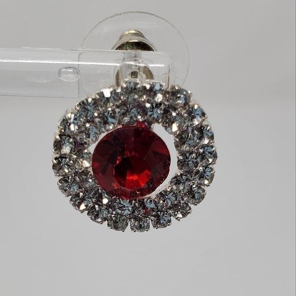 COSTUME JEWELRY SET NECKLACE BRACELET EARRINGS RED & CLEAR RHINESTONE BLING PROM - Picture 7 of 15